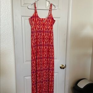 Jane Ashley Vibrant Orange and Purple Patterned Maxi Dress